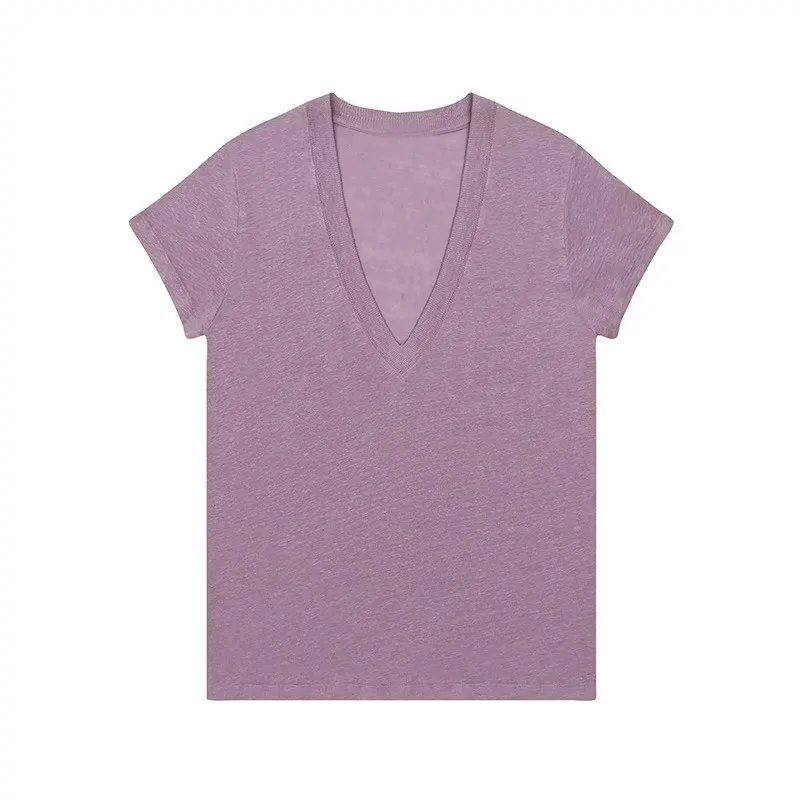 

2025 Summer New Style Solid-color V-neck Short-sleeved T-shirt Casual Classic Women's Top