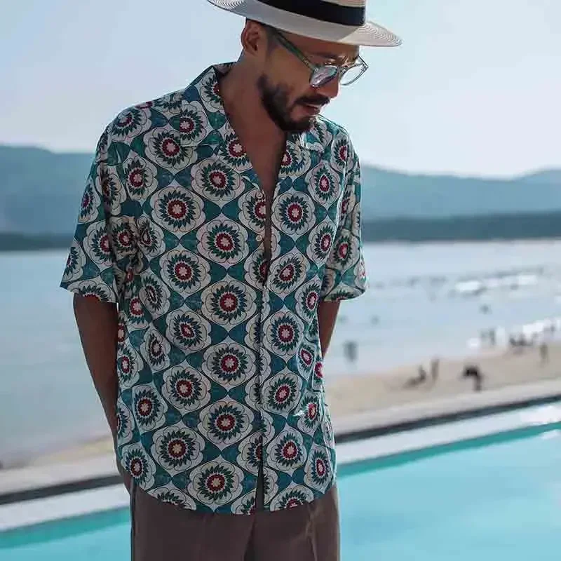 Men\'s Short-Sleeve National Style Shirt Y2K Tops Emo Summer New High-End Design Clothing shirts for men hawaiian shirt