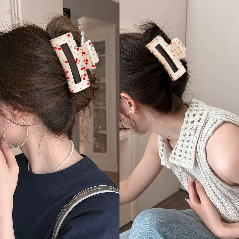 1 Stück Vintage romantische florale quadratische Haarspangen – rutschfeste Haarklammer für dickes Haar, Frühlingsblumen-Haarschmuck für Damen