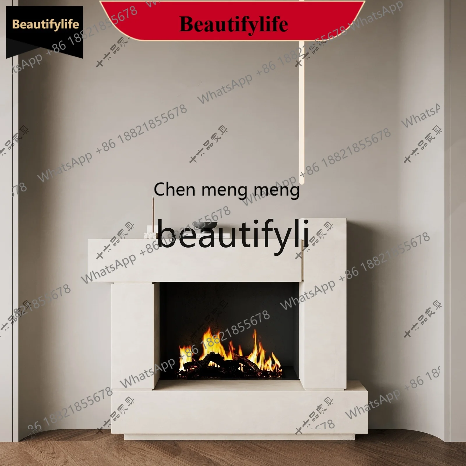 D178 Silent Wind Fireplace Cabinet American Style Solid Wood Simple Fireplace Stand French Modern Entryway Storage Rack