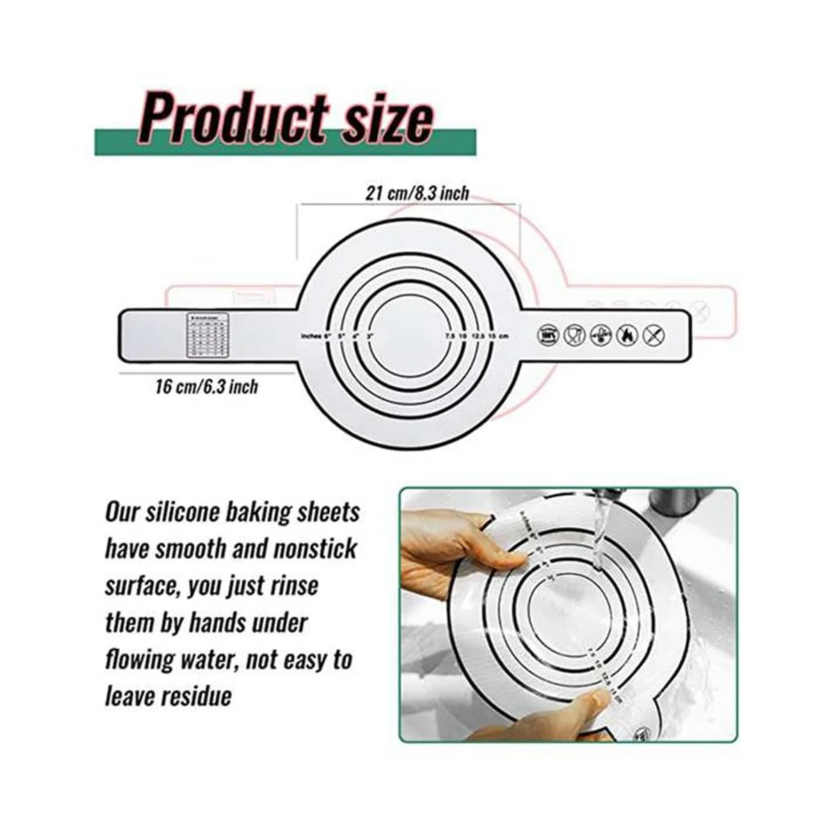 Tappetino da forno in silicone da 2 pezzi per forno olandese, tappetino da forno antiaderente con manico lungo, fogli riutilizzabili da 8,3 pollici, nero