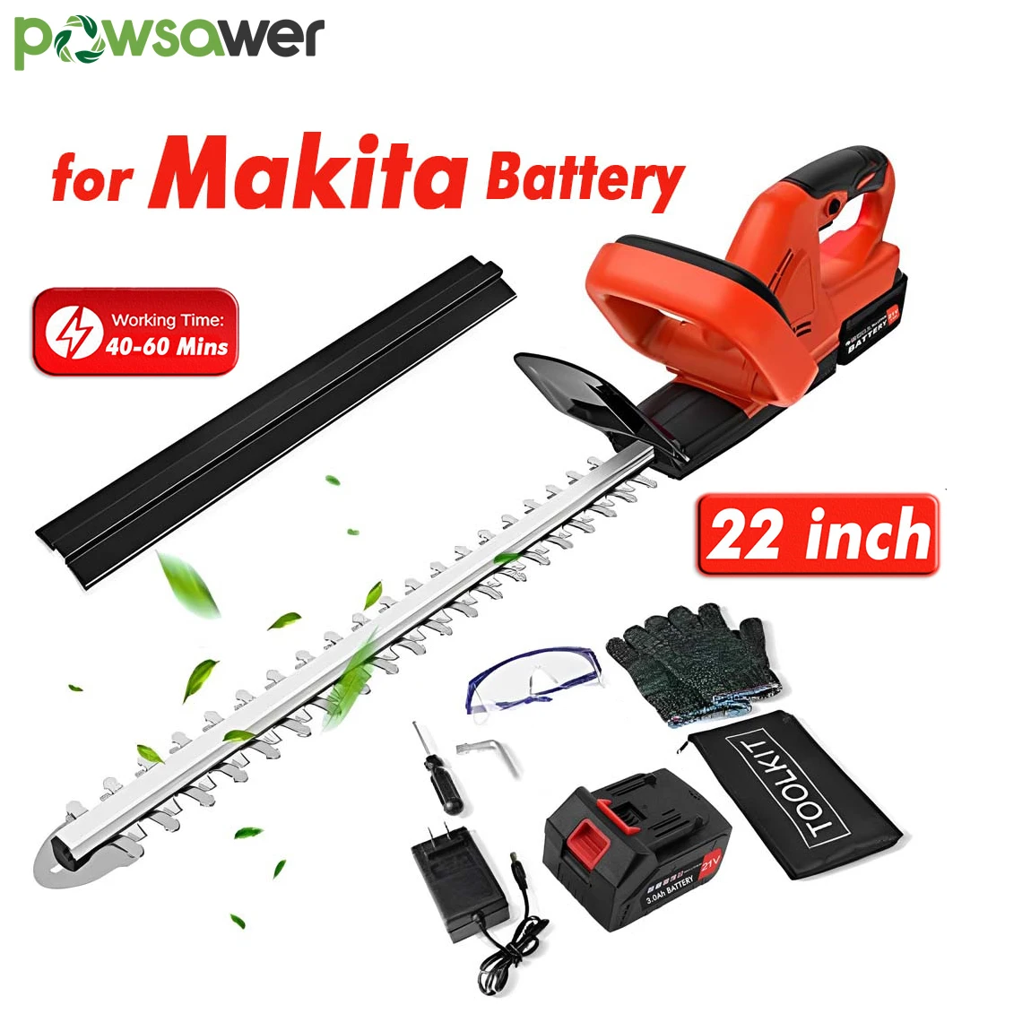 

Powsawer 21V Electric Hedge Trimmer Cordless Household Trimmer Rechargeable Shrub Pruning Saw Tools For Shruber Yard Hedge Cut