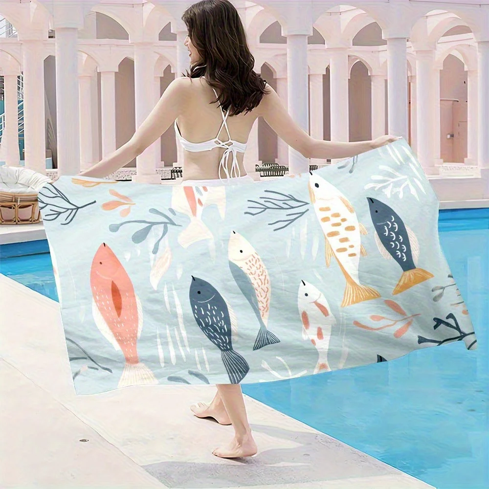 

Beach Towel Fish and Coral Pattern Sun Protection Windproof Suitable for Beach Pool Camping Travel Beach Blanket