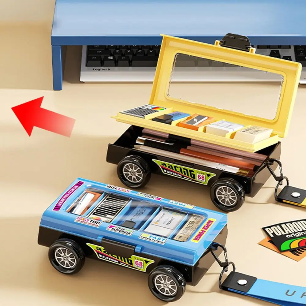 Estuche para lápices con diseño de carreras creativo, caja de lápices multifuncional de gran capacidad, estuche de doble capa, bolsa para lápices, regalo para estudiantes