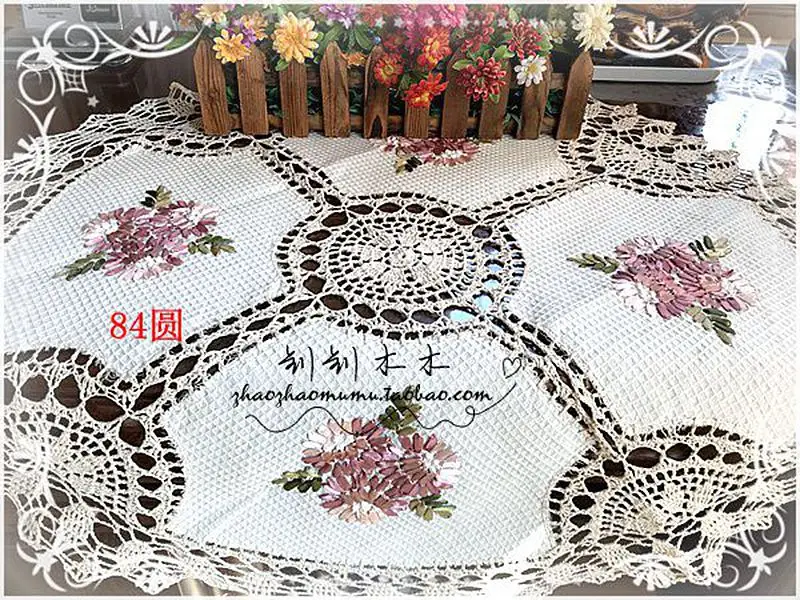 2023 New Arrival Cotton Crochet Tablecloths With Ribbon Embroidery Flowers Table Overlay For Home Decor