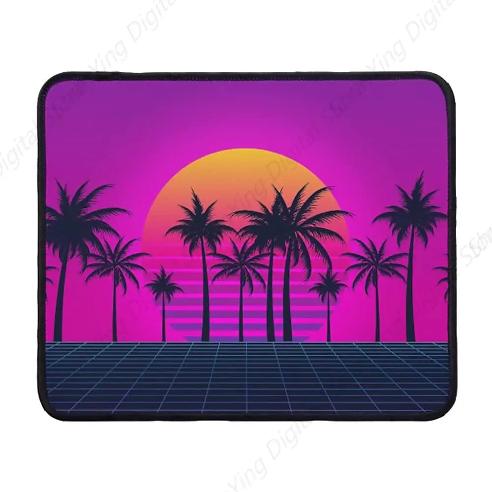 

Punk Purple Sunset And Palm Tree Mouse Pad Suitable For Gaming Office Laptops Anti Slip Lock Edge Mouse Pad 18*22cm