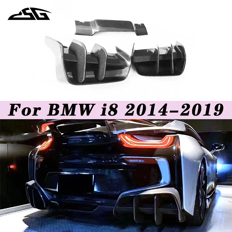 For BMW i8 2014-2019 Carbon Fiber Rear Bumper Diffuser Lip Lower Guard Plate Splitter Cover Body Kit