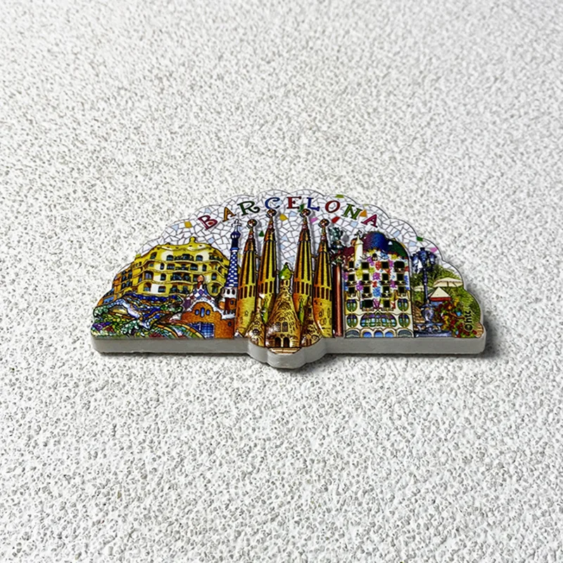 

Barcelona Cathedral Travel Souvenir Architectural Decoration Collectible 3D Fan Magnetic Refrigerator Sticker