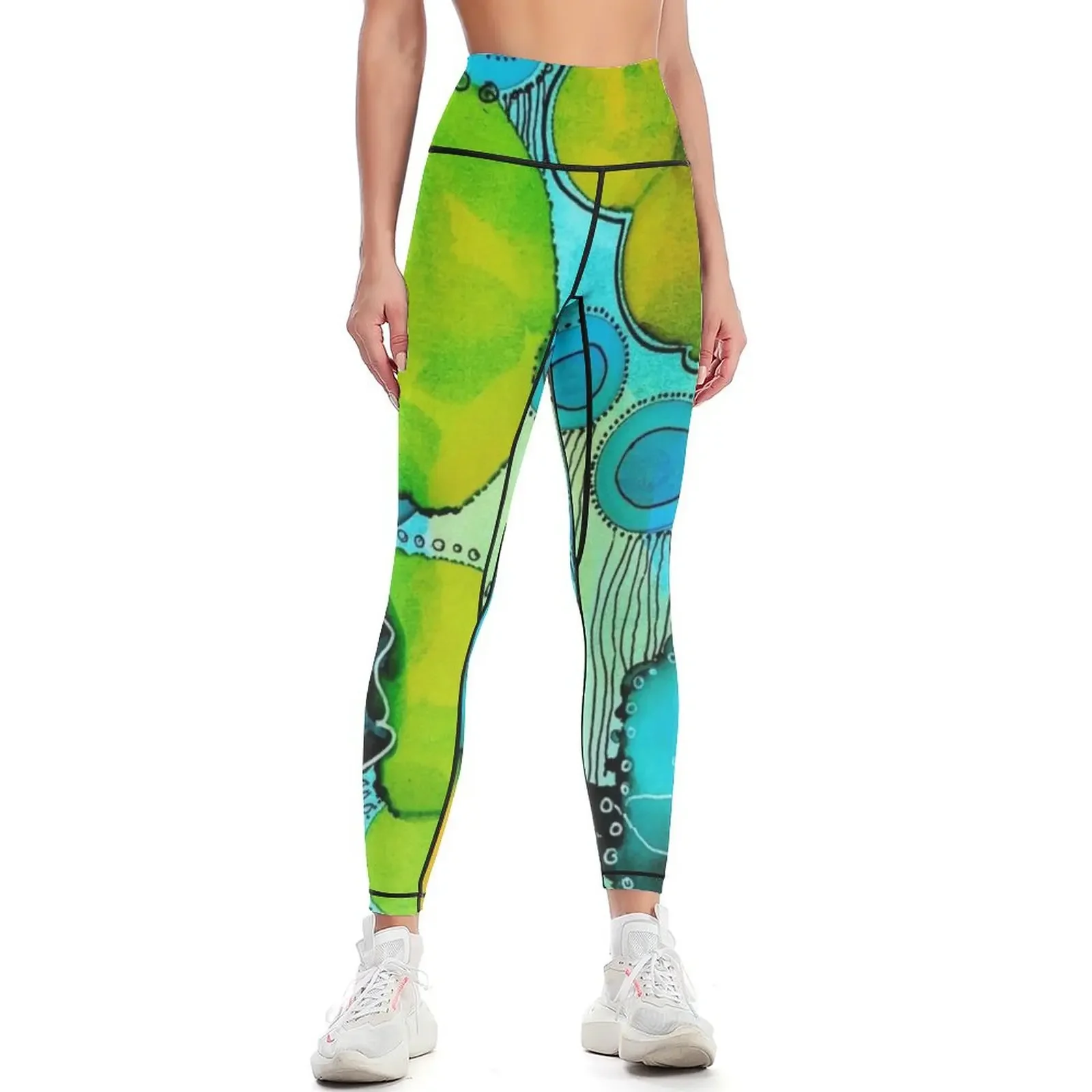 

Blue and Yellow Abstract Leggings Fitness woman sports for push up legging jogging pants Womens Leggings
