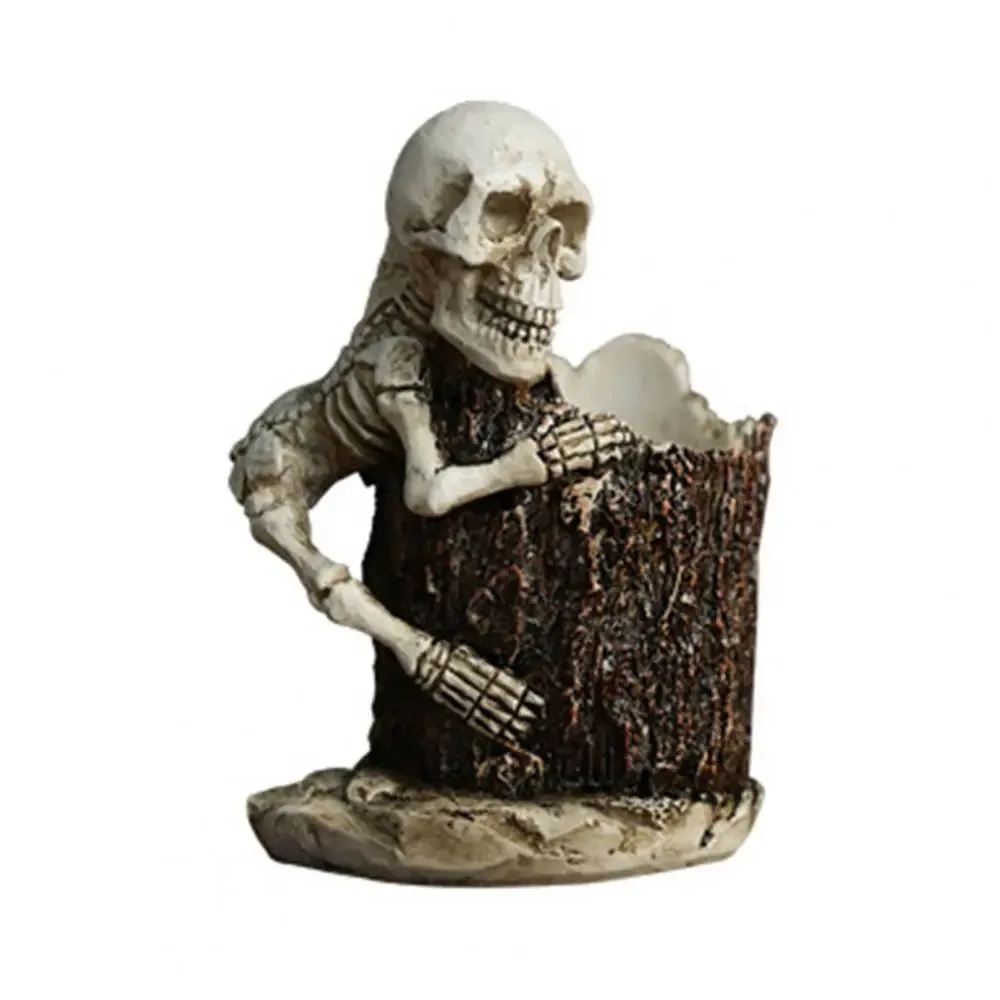 

Scary Halloween Skull Pen Holder Resin Crafts Festival Skeleton Statue Ornament Funny Skeleton Toothbrush Holder Ghost Festival
