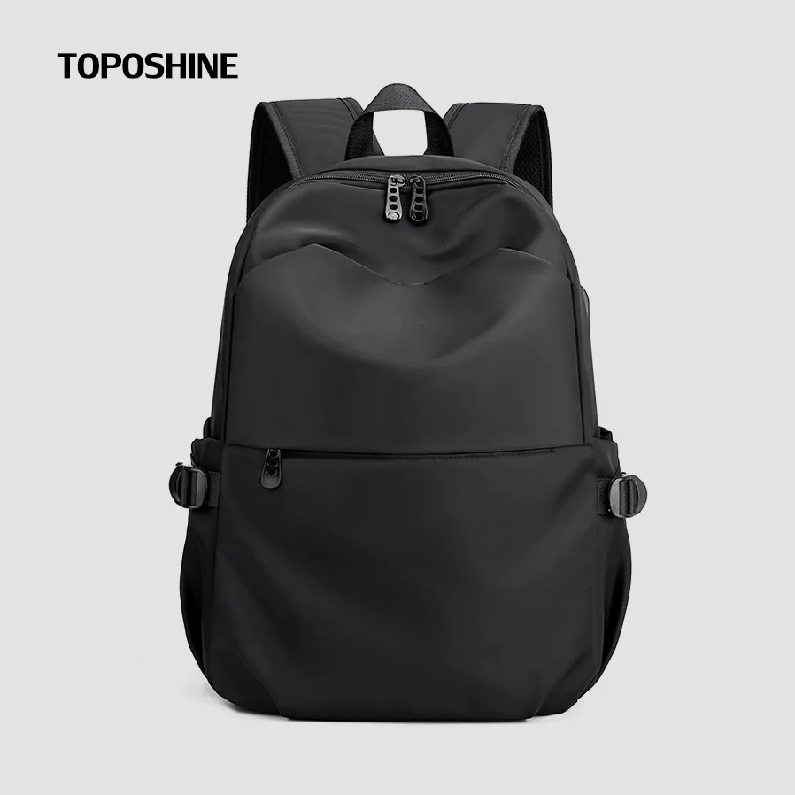 USB Charging Simple Nylon Black Travel Backpacks  Men Waterproof Rucksack For 15.6 Inch Laptop Business Outside School Boy Bags