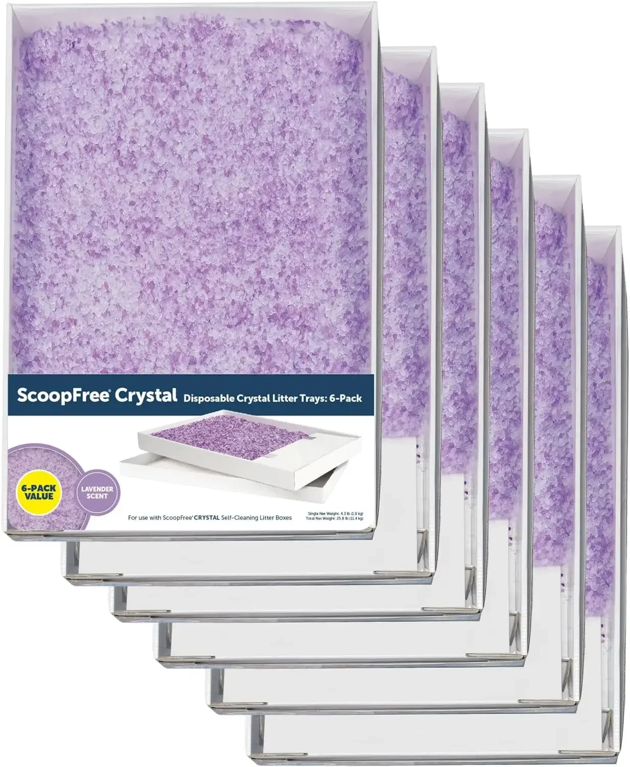 

PetSafe ScoopFree Crystal Litter Tray Refills – Lavender Crystals, 6-Pack – Disposable Tray , Absorbs Odors on Contact USA