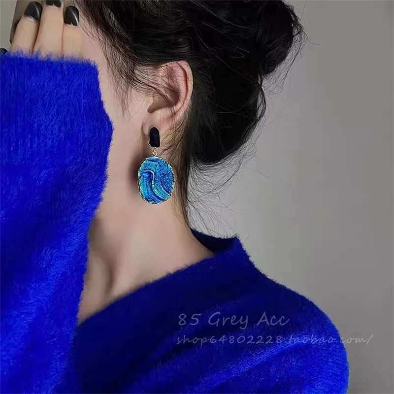 Exquisite Geometric Blue Leng Yan Style Earrings For Women Accessories Jewelry Fashion Rhinestones Women Earrings Gift