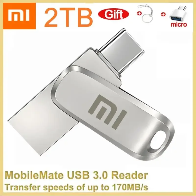 Xiaomi 2TB USB Flash Drives Mini Metal Real Capacity Memory Stick Black Pen Drive Creative Business Gift Silver Storage U Disk