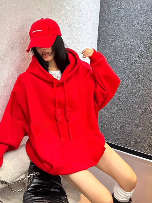 

plus Size Hoodie Women's Thiened Fce Warm Casual Sweatirt Red Versatile Faionable New Year's Clothing Korean Sle