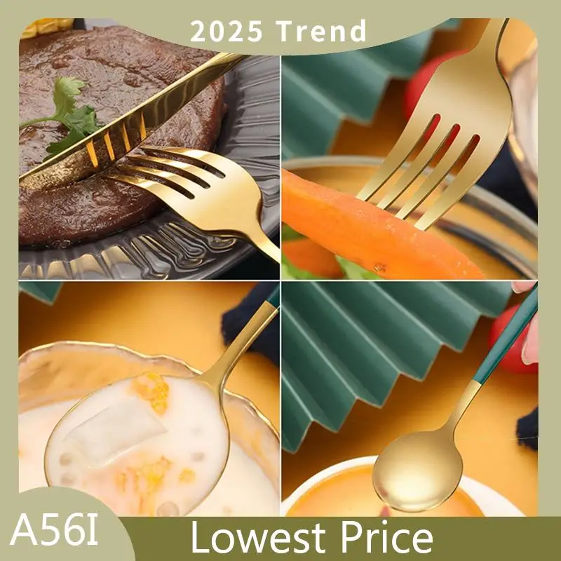 

ABDD 24Pcs Stainless Steel Dinnerware Set Cutlery Spoon Fork Knife Western Cutleri Silverware Flatware High Guality ,Black-Gold