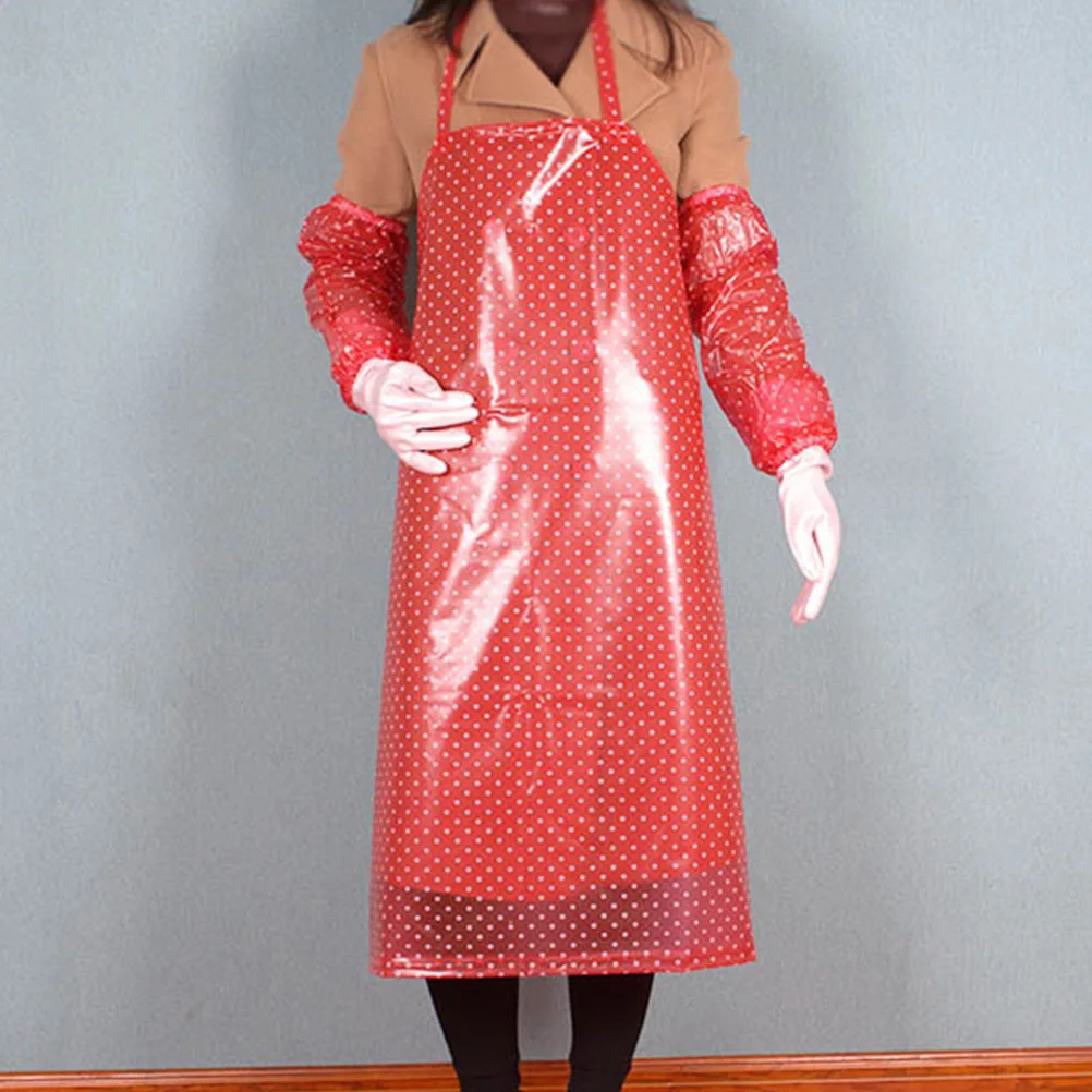 

Waterproof Sleeve Kitchen Cooking Apron Pockets Red Hangning Neck Simple Long Durability Oversleeve Protection Gardening Baking