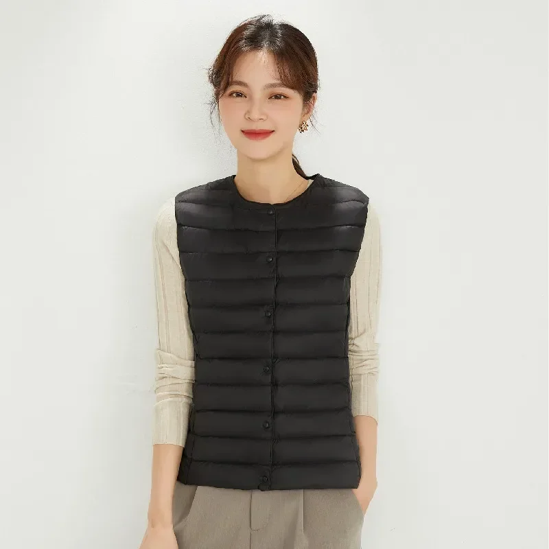 Femmes gilet sans manches nouveau mince solide duvet de canard femme mince chaud intérieur Ultra léger emballable femmes vers le bas gilet