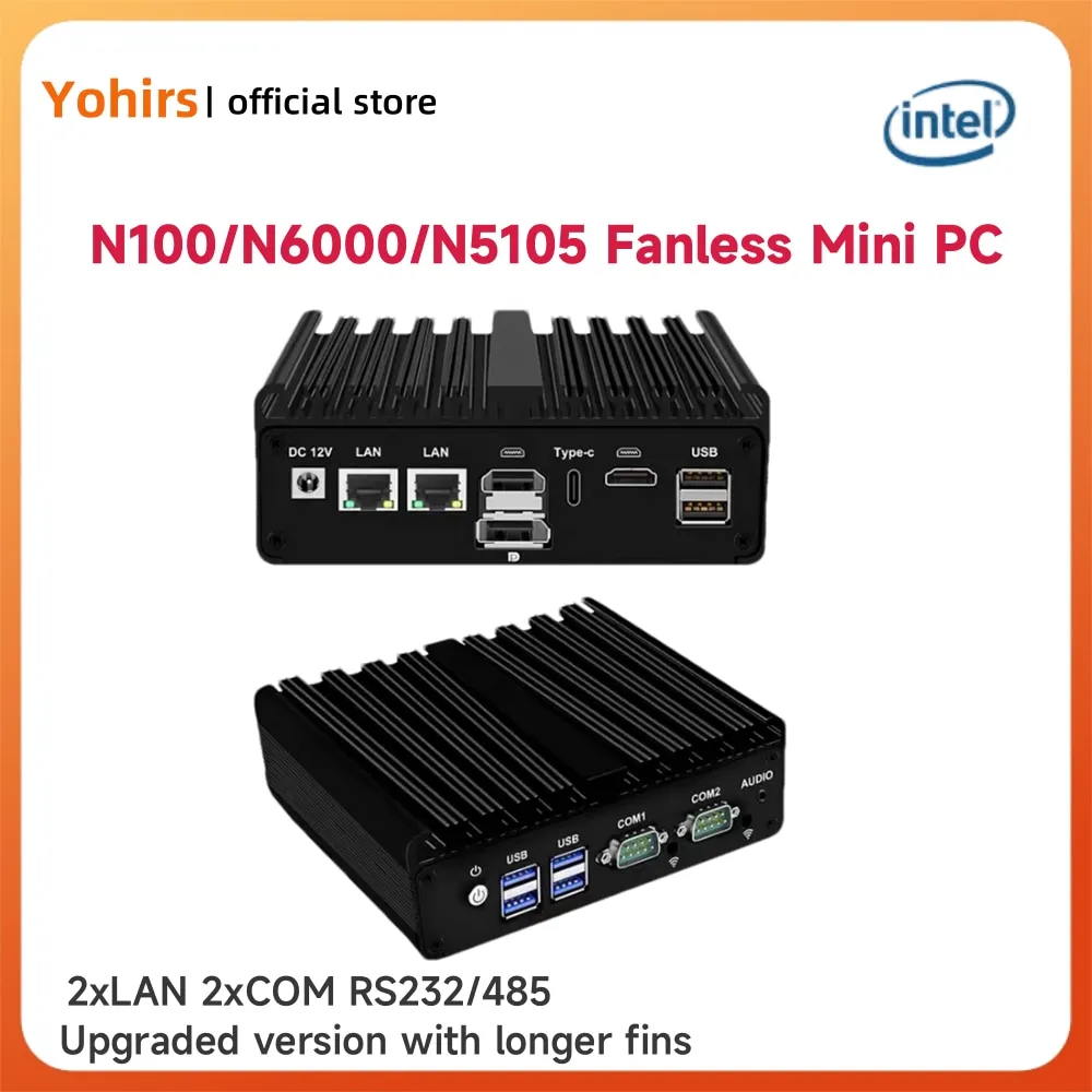 12th Gen N100 Mini PC Firewall Router 2LAN 2HD 1DP RTL8111F 1000M N6000 N5105 NVMe Fanless Mini Computer Proxmox pfSense Box