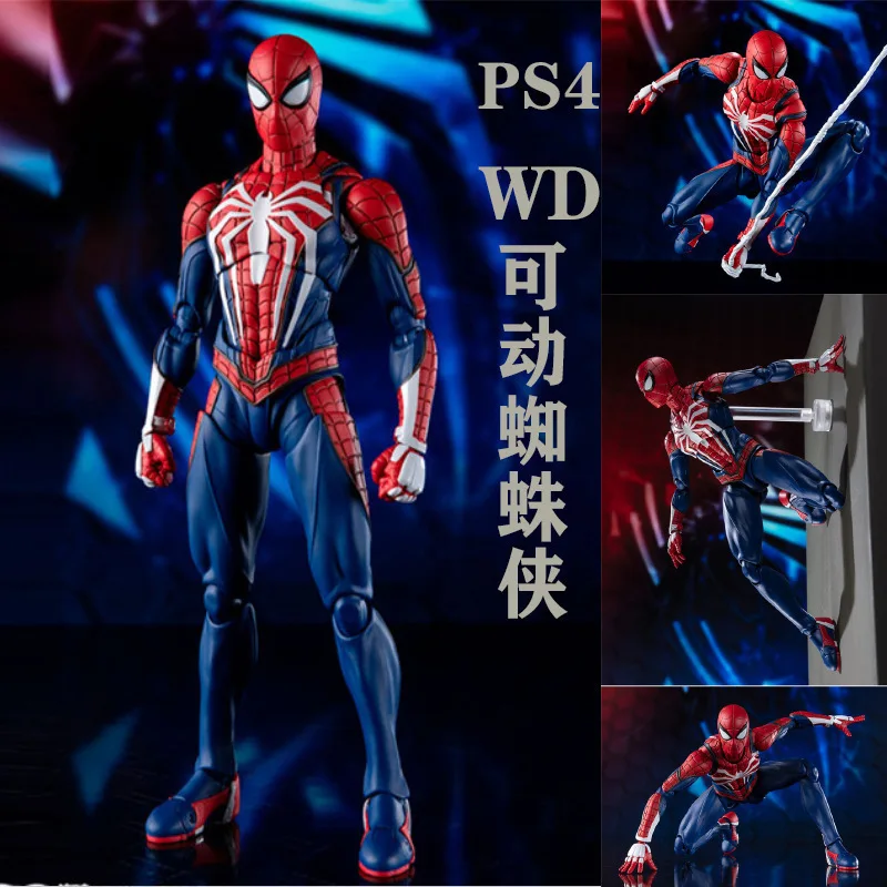 

Marvel Cartoon WD Spider Man Vinyl Face Figure Doll Upgraded Battle Dress Funny PS4 Game Version Mobile Spider Man Doll Model
