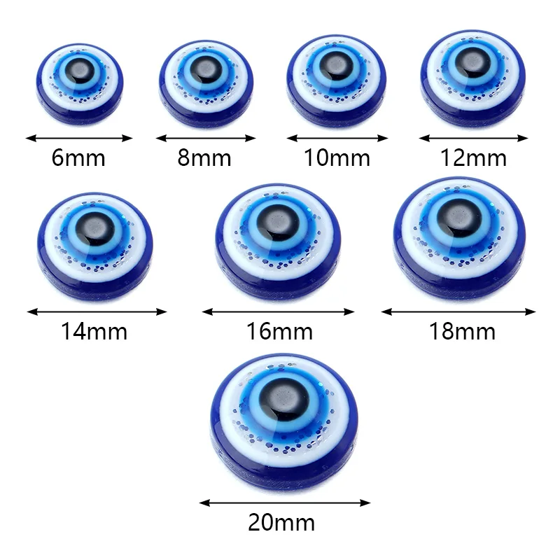 20-50Pcs/Lot 6-20mm Resin Half Round Shape Blue Eye Beads Spacer Loose Beads For DIY Crafts Ornament Making Doll Accessories