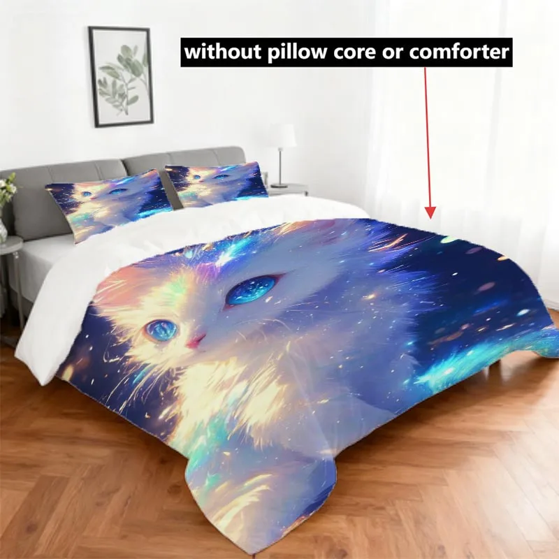 2D Duvet Cover Set Galaxy Cat Eye Starlight Fantasy Ultra Soft Brushed Bedding 3 Piece Set for Bedroom Hotel
