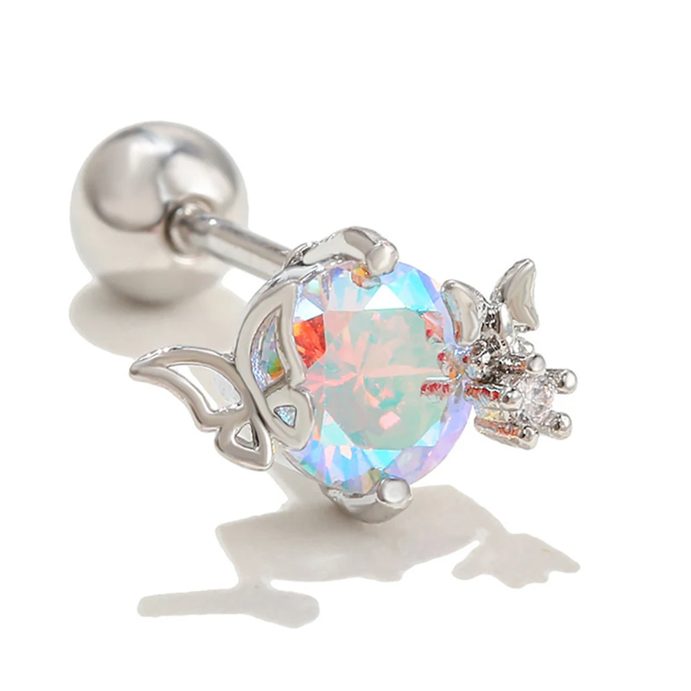 1PC Silver Color Stainless Steel Ear Stud Earrings for Women Girl Star Flower Crystal Helix Cartilage Earring Piercing Jewelry