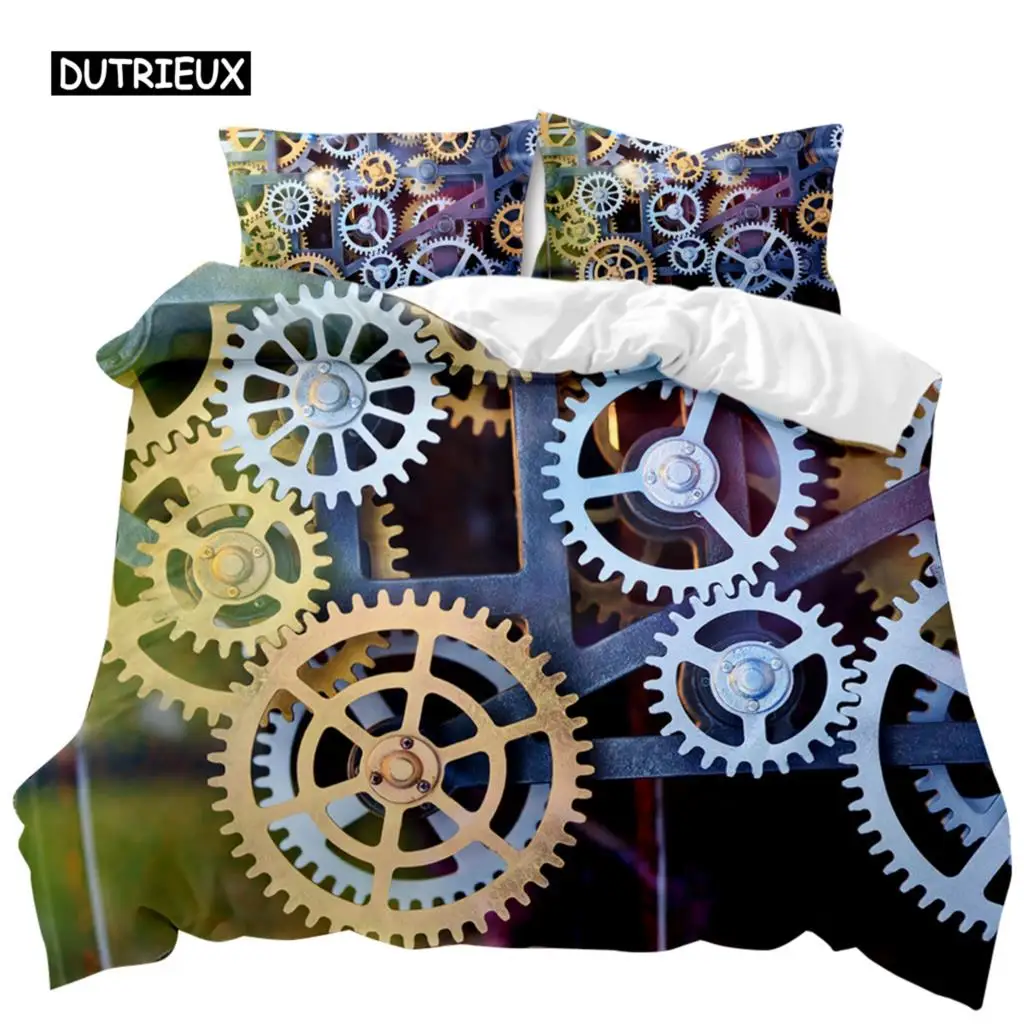 

Mechanical Gear Duvet Cover Set Steampunk Style Bedding Set Clocks Polyester Comforter Cover Men Mechanical Device Bedclothes