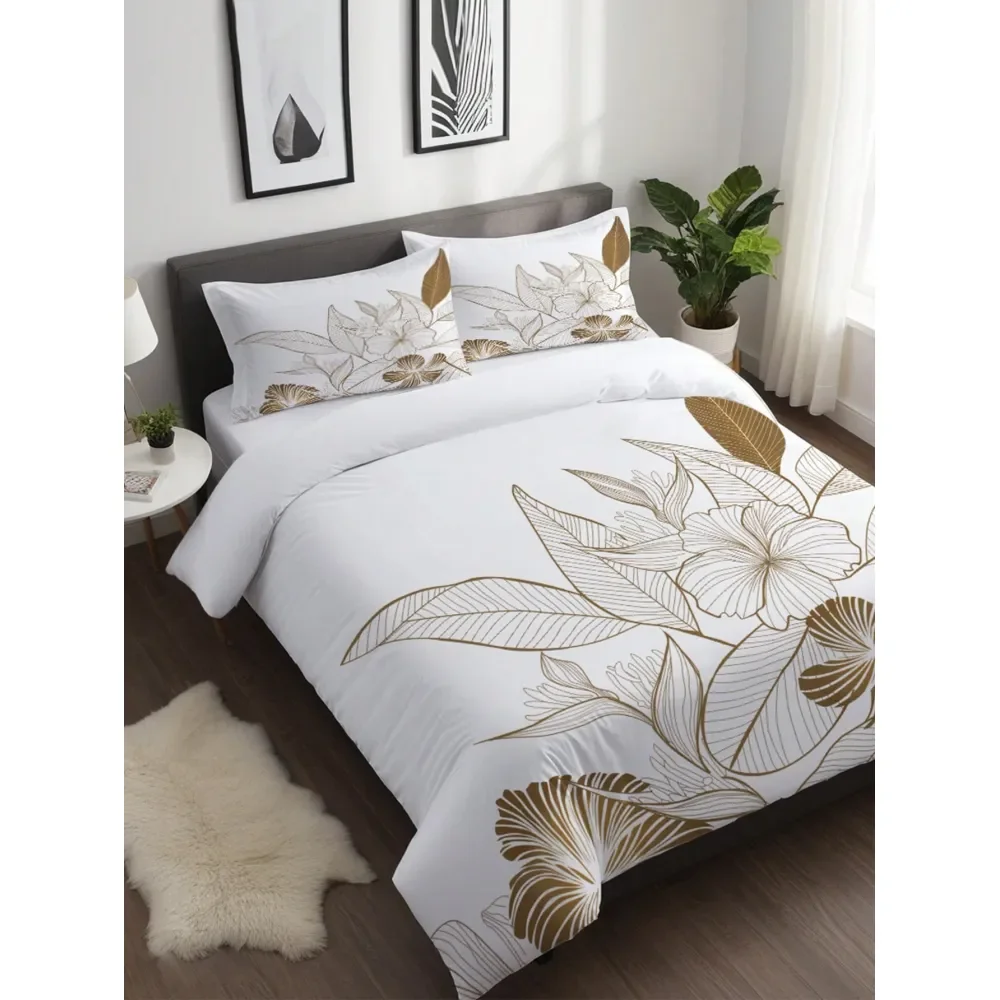

Elegant Floral Print Duvet Cover Set 1 Duvet Cover 2 Pillow Shams, Comforter Not Included, Soft Comfortable White Bedding Set,