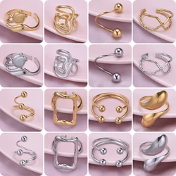 5pcs/lot Unique Irregular Bead Rings Stainless Steel Geometric Open Adjustable Ring Charm For Women Girls Jewelry Gifts No Fade