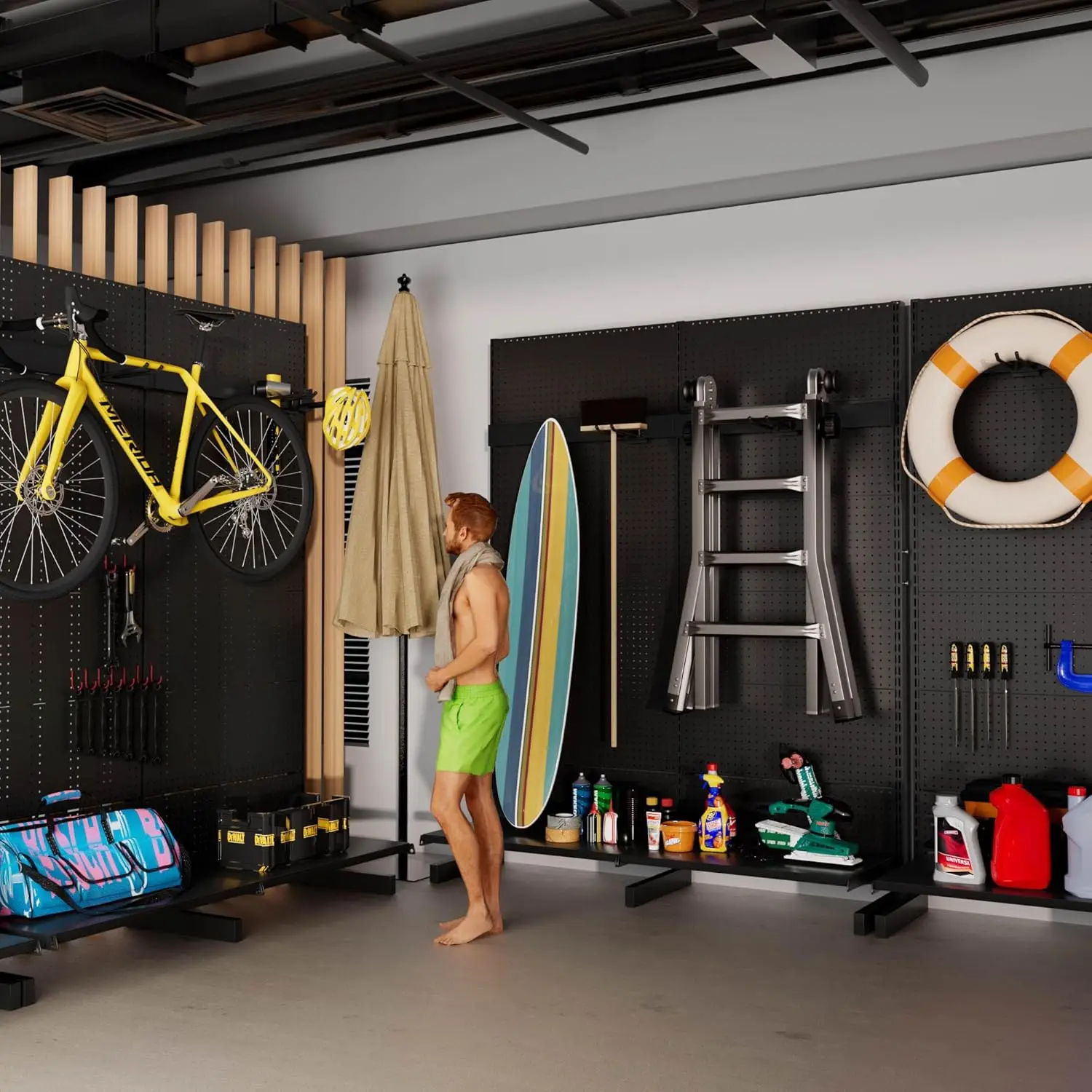 Garage Pegboard Tool Organizer Free Standing, Organizer Storage Rack With 21 Pegboard Storage Set Max 300 Lbs Super Heavy