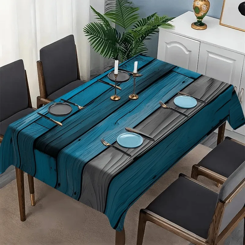 One blue wood-grain tablecloth, rectangular tablecloth, suitable for restaurants