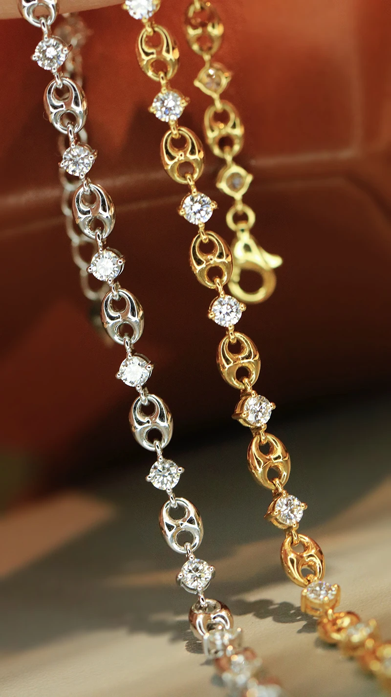 KUGG 100% 18K White/Yellow Gold Bracelet Luxury Fashion Design 1.40carat Real Natural Diamond Bracelet for Women Fine Jewelry