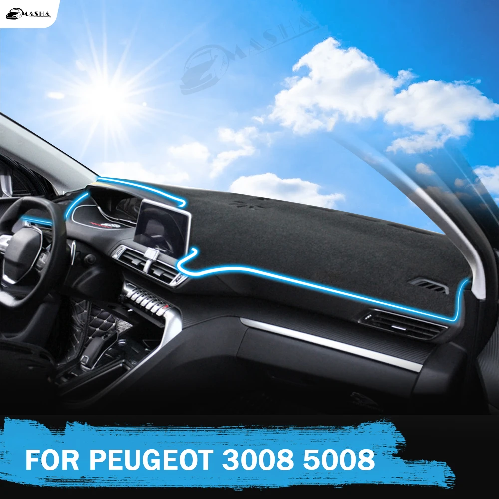 

Car Dashboard Cover Mats For Peugeot 3008 5008 GT Hybrid 2016-2023 Avoid Light Pads Anti-UV Case Carpets Protection Accessories