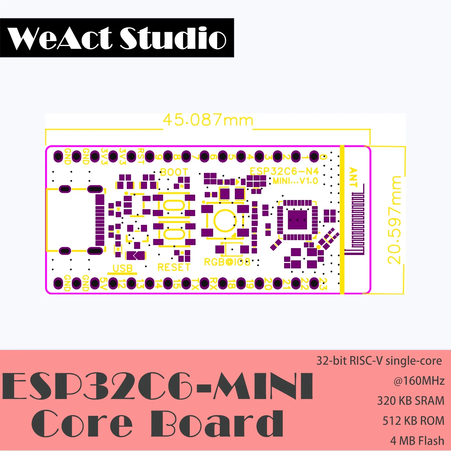 WeAct-Placa de desarrollo de ESP32-C6-MiNi ESP32C6, placa de sistema mínimo ESP32 Core, RISC-V, Espressif IoT, WiFi6, Bluetooth, Zigbee