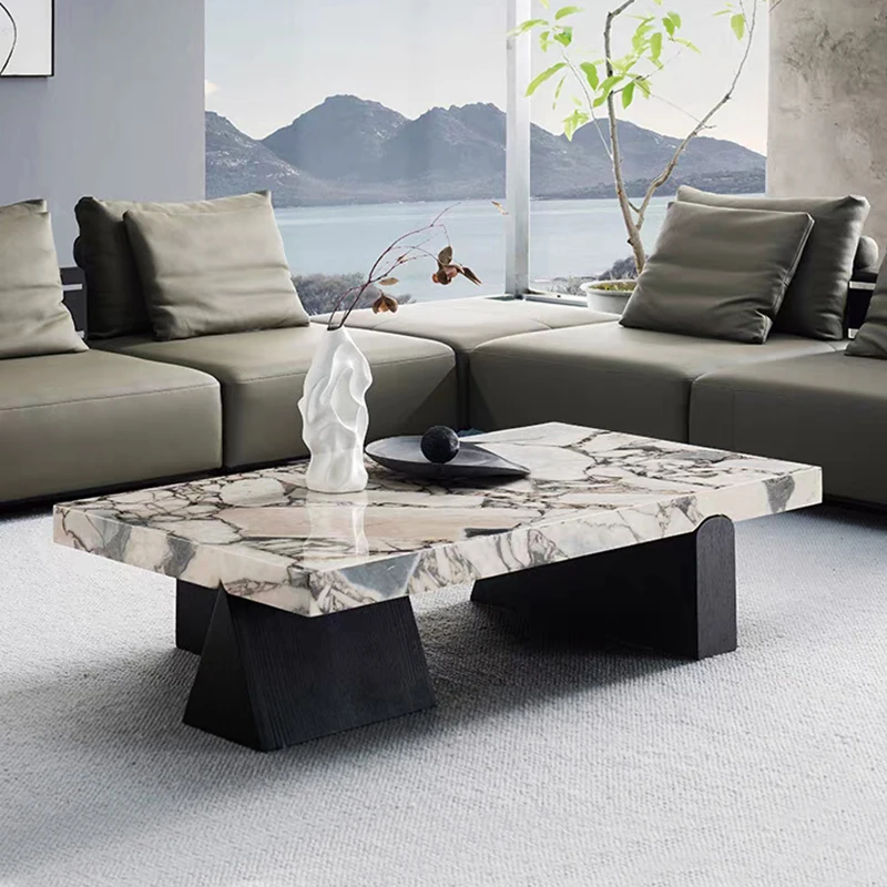 Gainsville Luxury Natural Stone Coffee Table With Wood Legs Italian Living Room Set for Villa Apartment