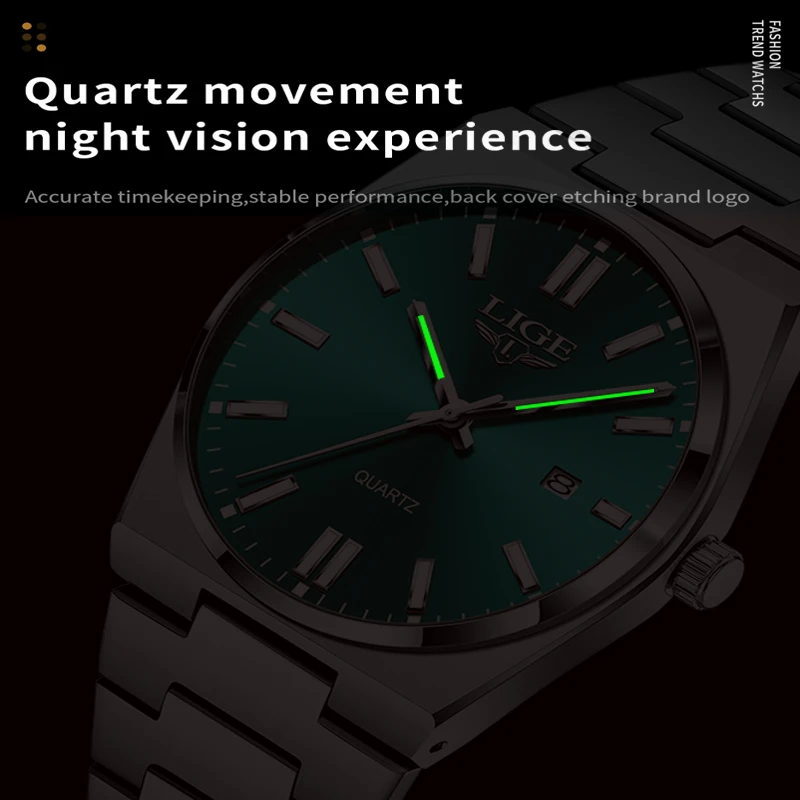 LIGE simple Men's watches waterproof luminous fashion business clock stainless steel strap quartz watches for men reloj hommes