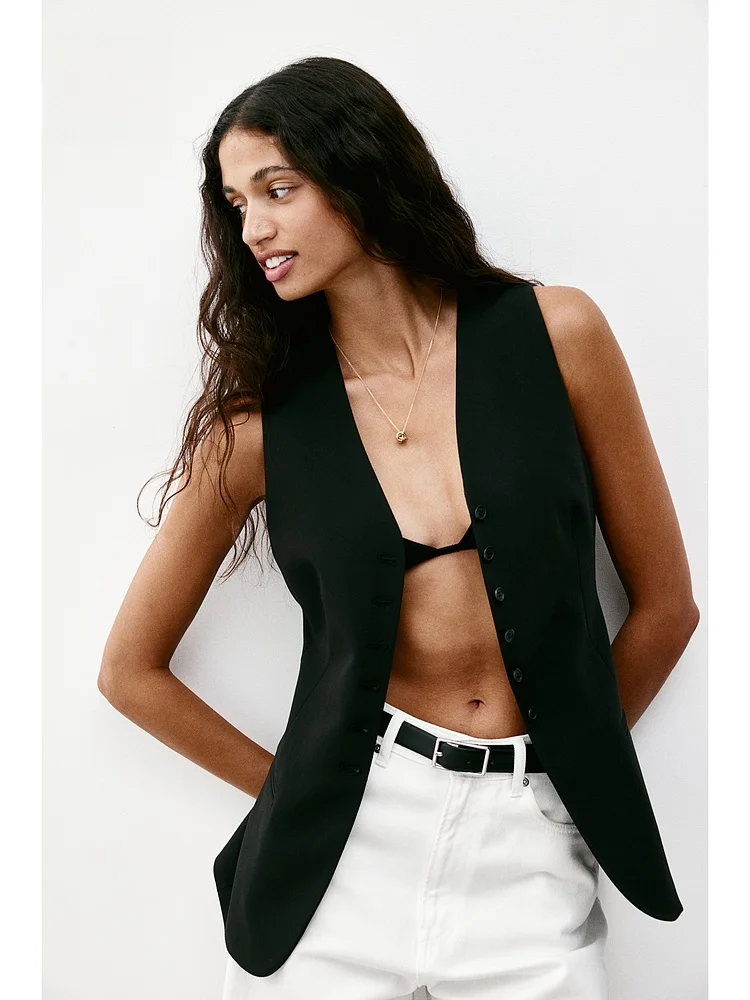 เสื้อกั๊กสูททรงเข้ารูป คอวี แฟชั่นฤดูใบไม้ร่วงสำหรับผู้หญิง สไตล์ H&M ทันสมัย เรียบหรู ใส่สบาย เหมาะสำหรับใส่ทำงาน