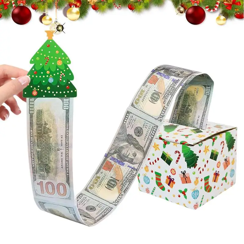 Christmas Cash Pull Box Paper Holiday Currency Holder Box Festival Currency Container Candy Snack Package Boxes With 30 Bags