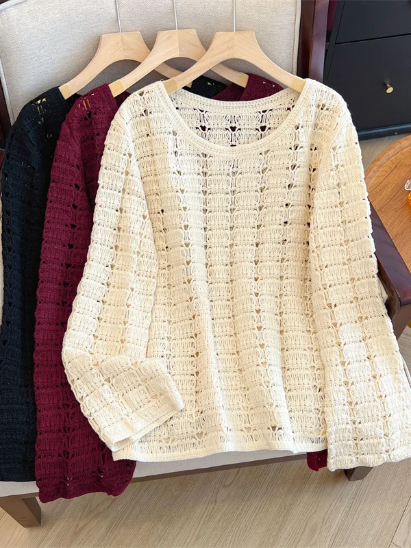 

Художественный ажурный цветной трикотаж, большой размер, женский осенний новый топ для похудения, толстый мм, верхний топ irt