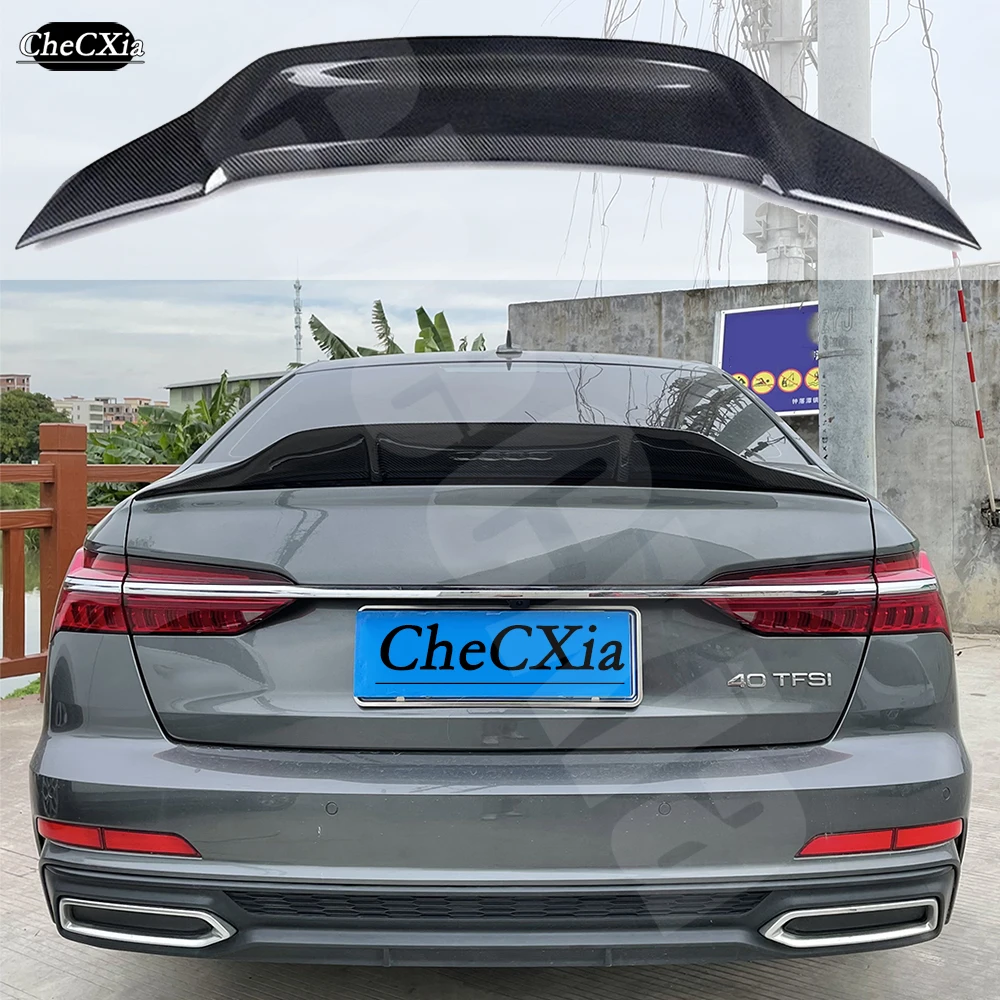 For 2019-2024 Audi A6L S6 RS6 Fiberglass Material Highquality Rear Spoiler Trunk Lid R Style Carbon Fiber Exterior Rear Spoiler