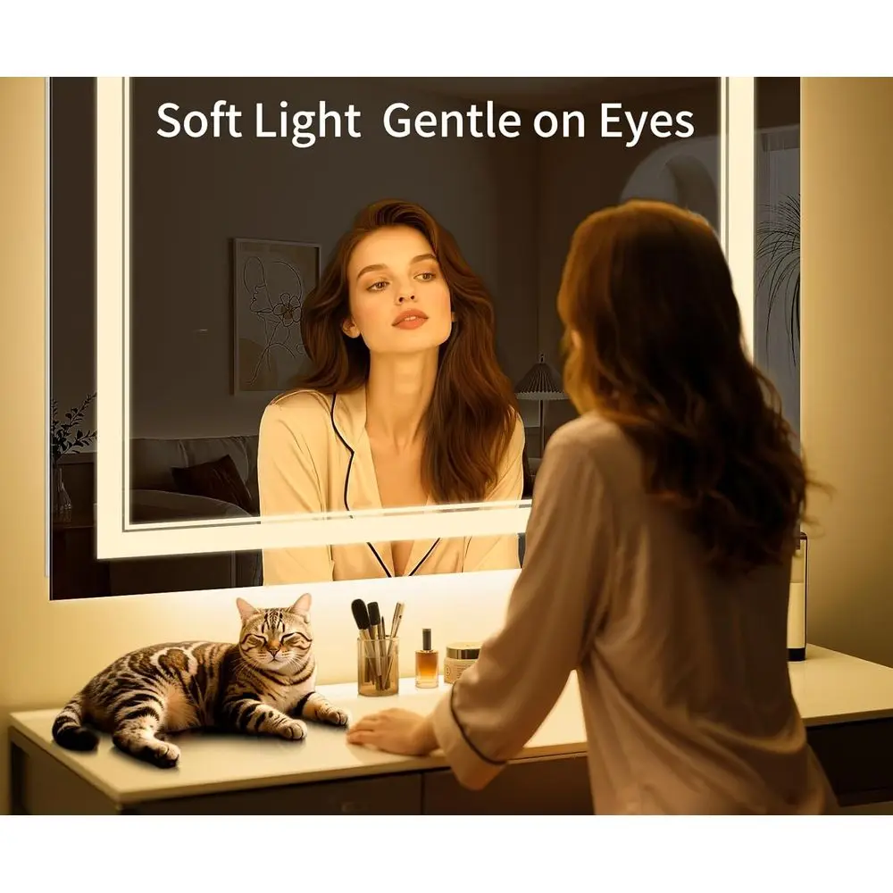 Miroir de salle de bain LED antibuée, 50x30, lumières à intensité variable en continu, 3 Modes de couleur, verre trempé incassable, fonction mémoire, Wat