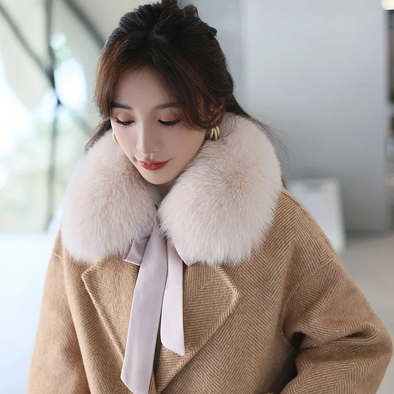 Women Winter Real Fox Fur Scarf With Ribbon Fashion Warm Thick Genuine Fur Scarves  Female Natural Fur Neck Warmer