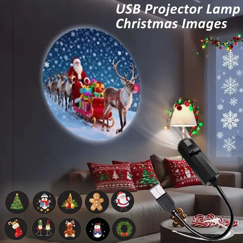 LED جهاز عرض عيد الميلاد ضوء USB 5 فولت ليلة ضوء أجواء 4/10 طرق للتحويل نمط الإسقاط لسانتا كلوز ثلج موس #1