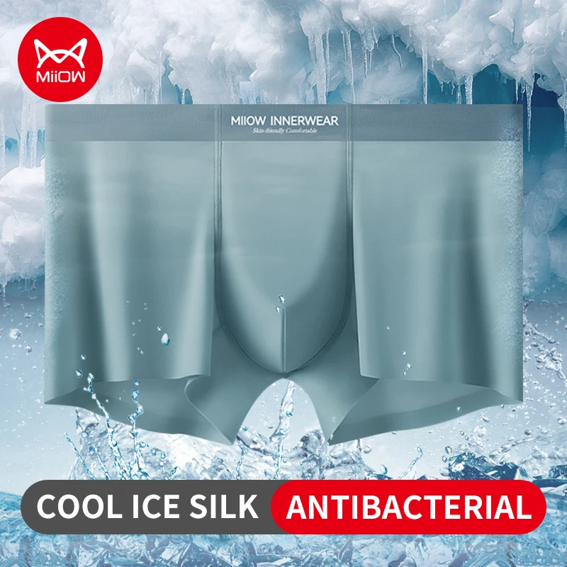 

MiiOW 3Pcs Ice Silk Men Underwear Boxer 10A Antibacterial Men's Panties Mint Mesh Crotch Man Underpants Silky Smooth Boxershorts