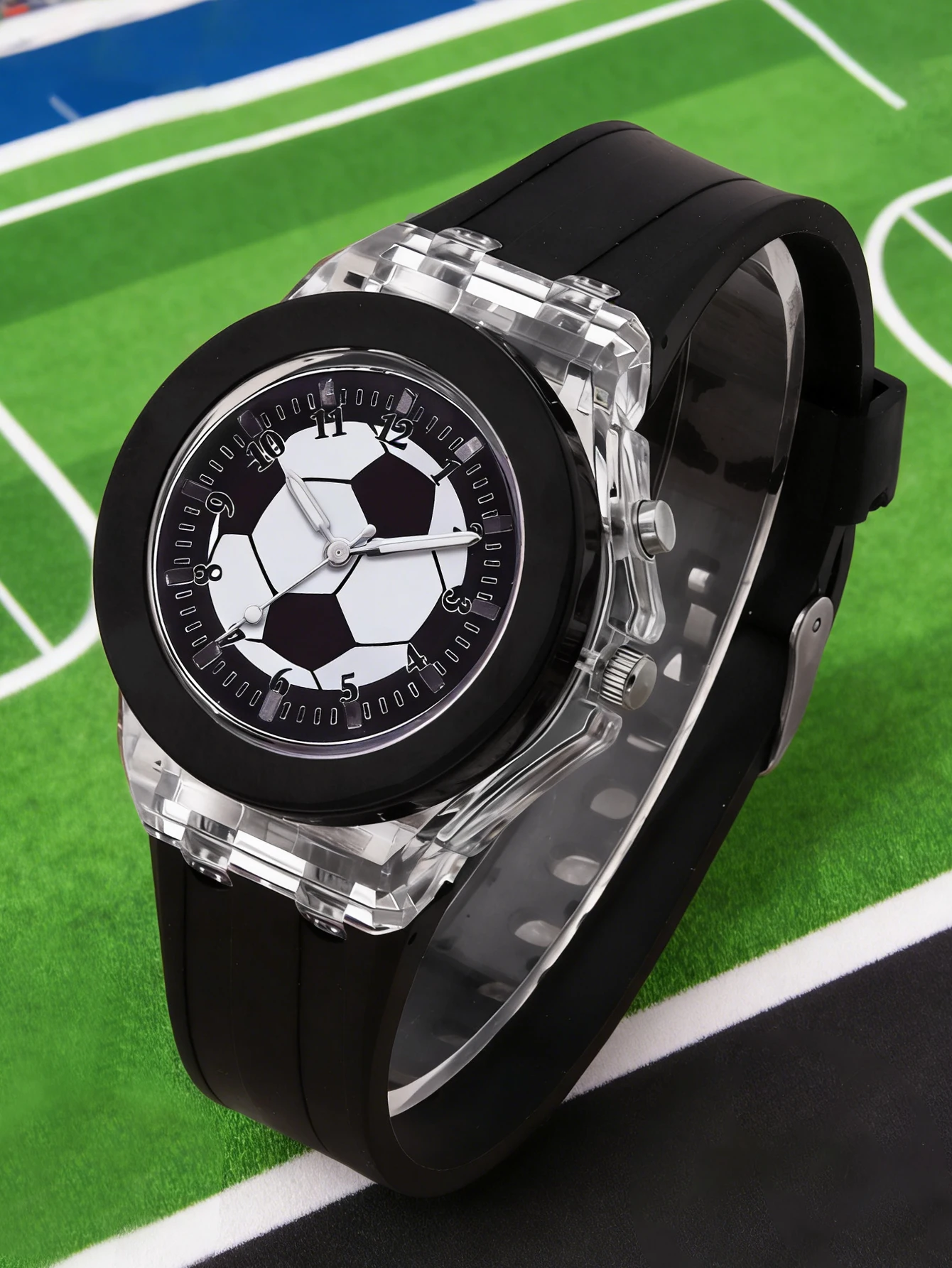 Football Themed Quartz Watch with Bracelet Set Glowing Lights Silicone Strap Versatile Daily Wear Ideal Festival Gift image 5