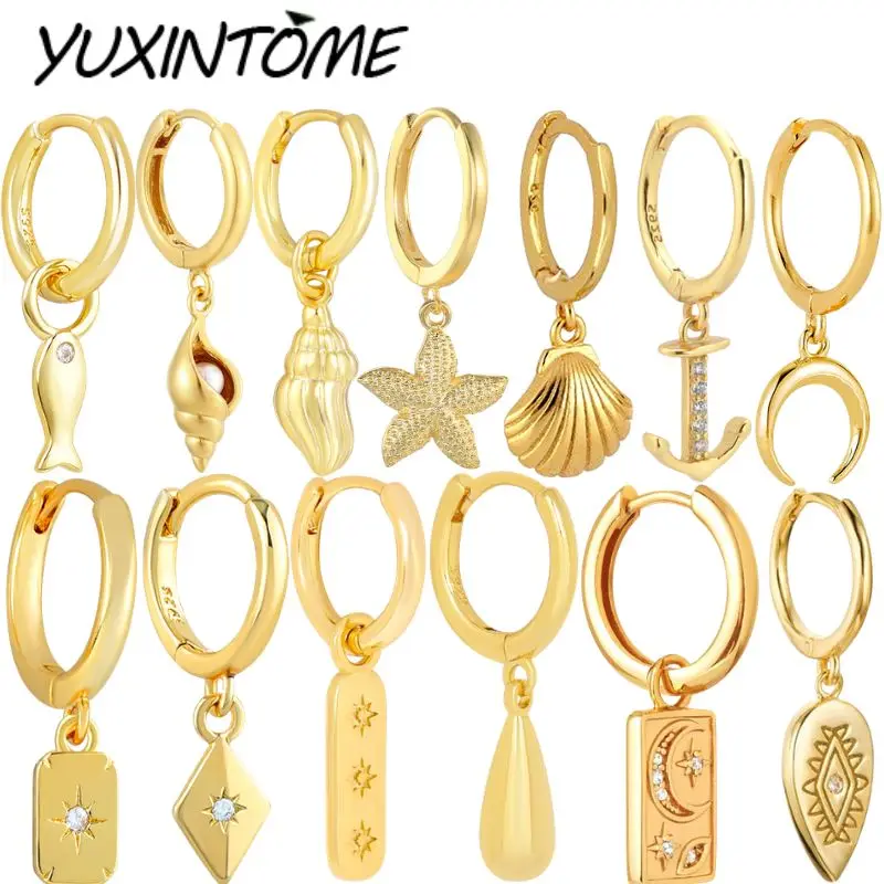 

925 sterling Silver Needle Niche Luxury Design Shell/Conch/Starfish Pendant Hoop Earrings Women Retro Fashion Wedding Jewelry