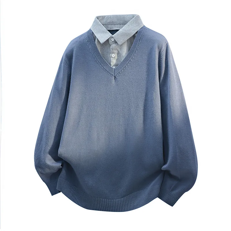 

Модный однотонный свитер с воротником irt, мужской вязаный свитер из двух предметов, осенний повседневный длинный свитер из полиэфирного волокна