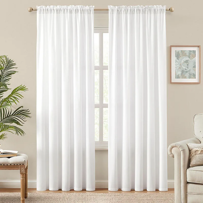 White Voile Semi-Shading Curtain for Bedroom 2Pcs Soft Privacy & Light Filtering Tulle Kitchen Office Rod Pocket Sheer Curtains