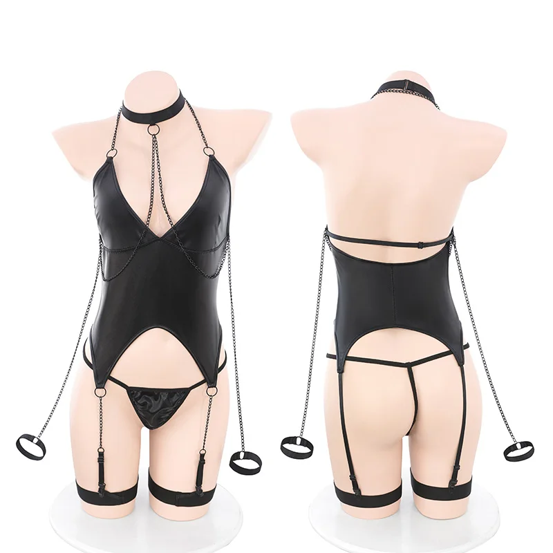 jimiko Adult Latex Leather Coverall Set Garter Belt Sexy Role Play Costume Japanese Lingerie 19 Event costume underwear hot new